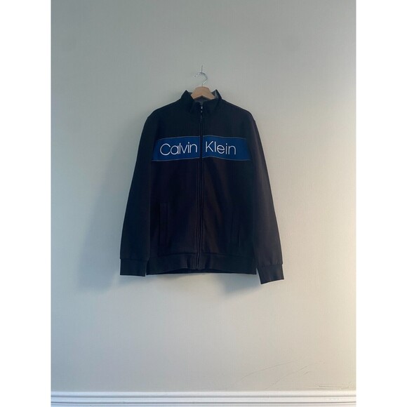 Calvin Klein Men's Black Soft Touch Fleece Logo Zip-Up Jacket - Size Medium - Picture 1 of 8
